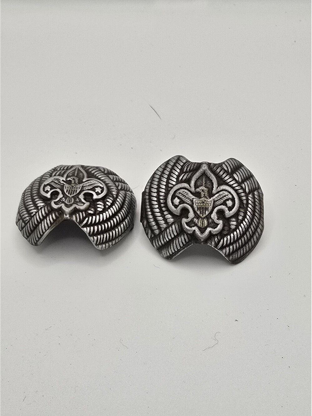 Set Of 2 Vintage Boy Scouts America Neckerchief Slide Silvertone Eagle Emblem